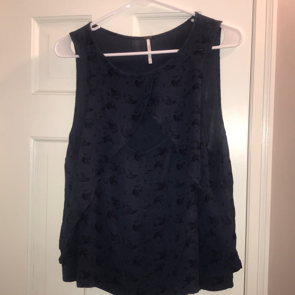 Free people keyhole blue floral printed blouse